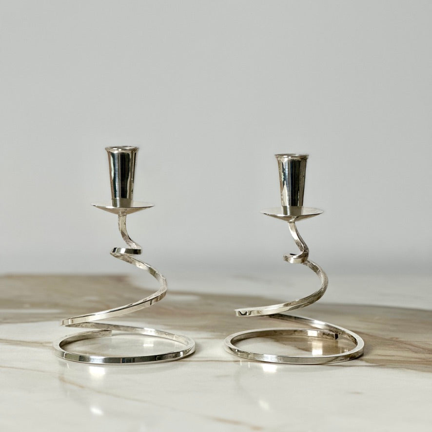 Fisher K202 Silver Plate Spiral Candlesticks - Pair