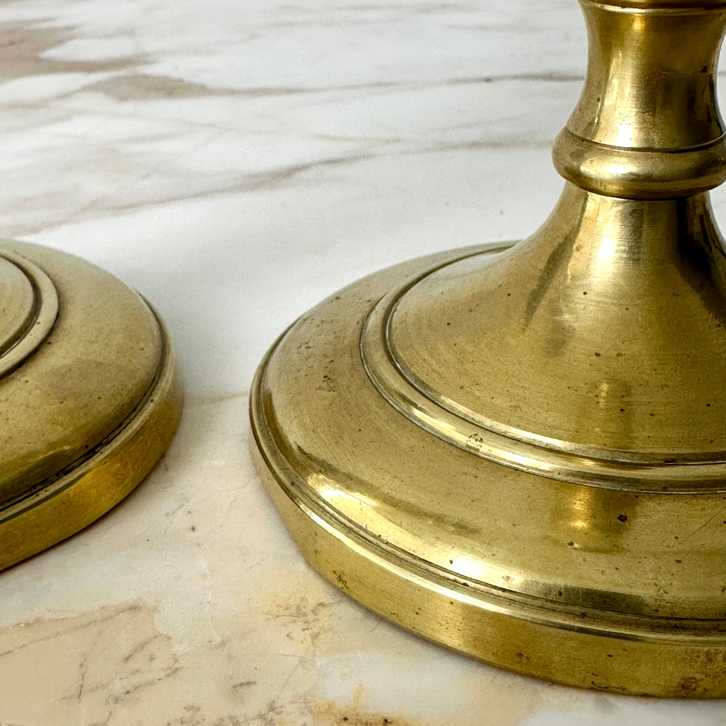 English Spun Brass Candlesticks - Pair