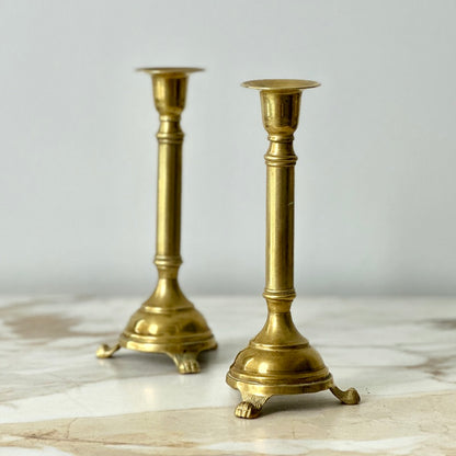 Footed Brass Candlesticks - Pair