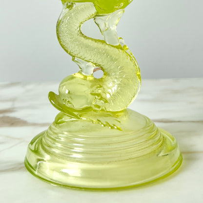 LG Wright Vaseline Glass Dolphin Koi Compote Dish