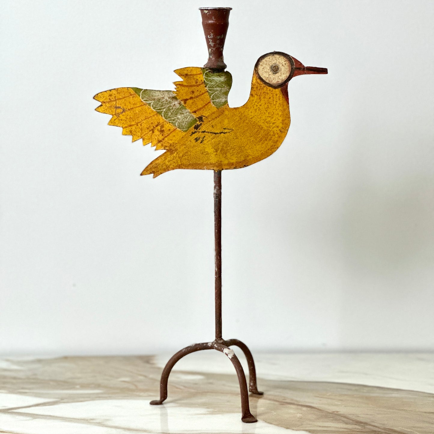 Metal Folk Art Bird Candle Holders - Set of 3
