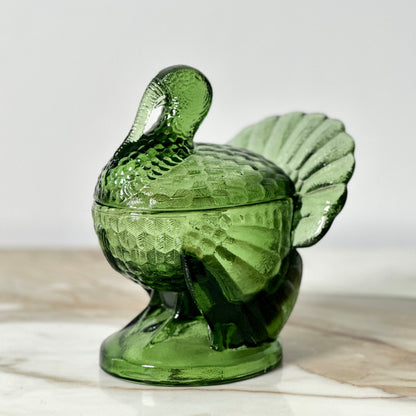 L.E. Smith Green Glass Turkey Dish