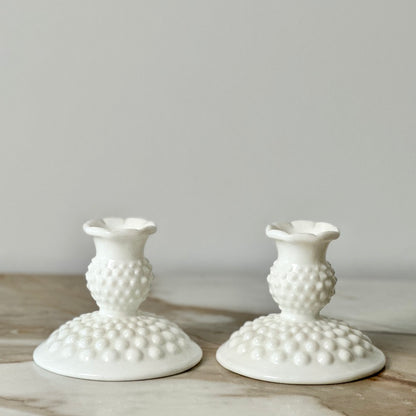 Fenton Hobnail Candlesticks - Pair