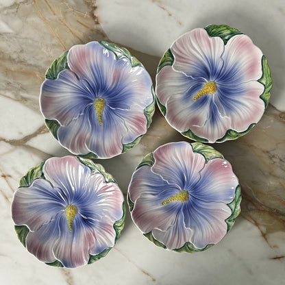 Italian Majolica Flower Plates - Set of 4