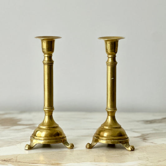 Footed Brass Candlesticks - Pair