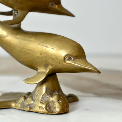 Large Brass Double Dolphin Sculpture