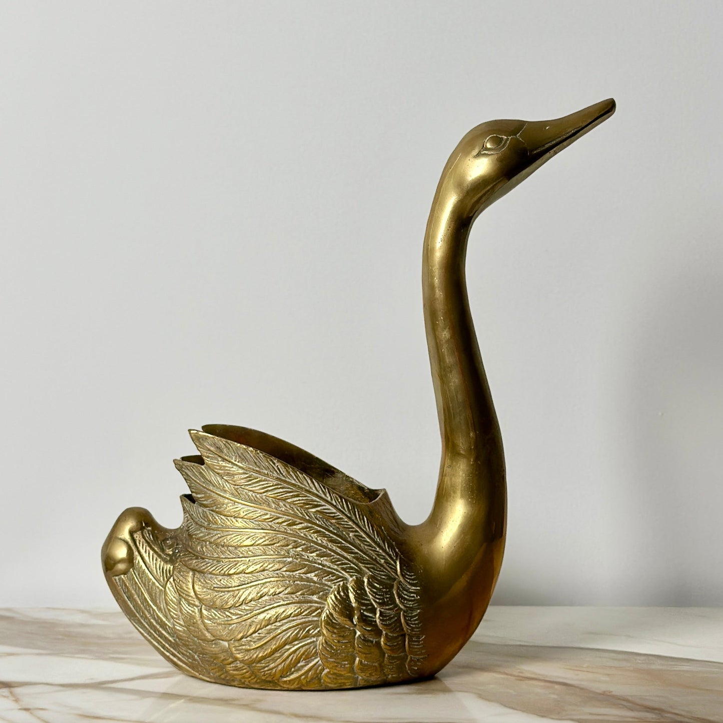 Hollywood Regency Large Brass Swan Planter
