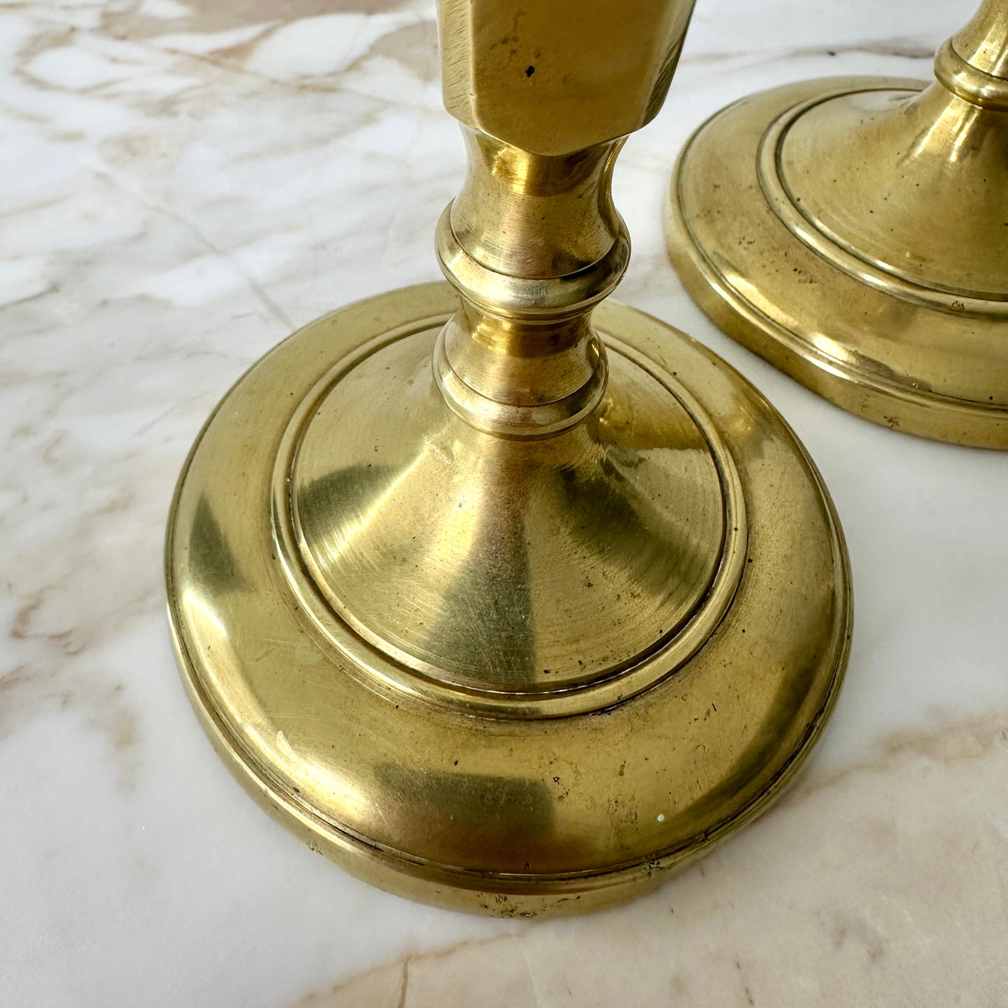 English Spun Brass Candlesticks - Pair
