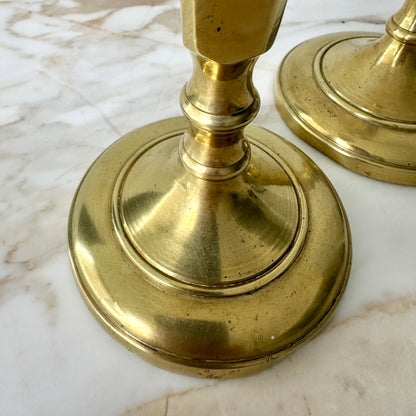 English Spun Brass Candlesticks - Pair