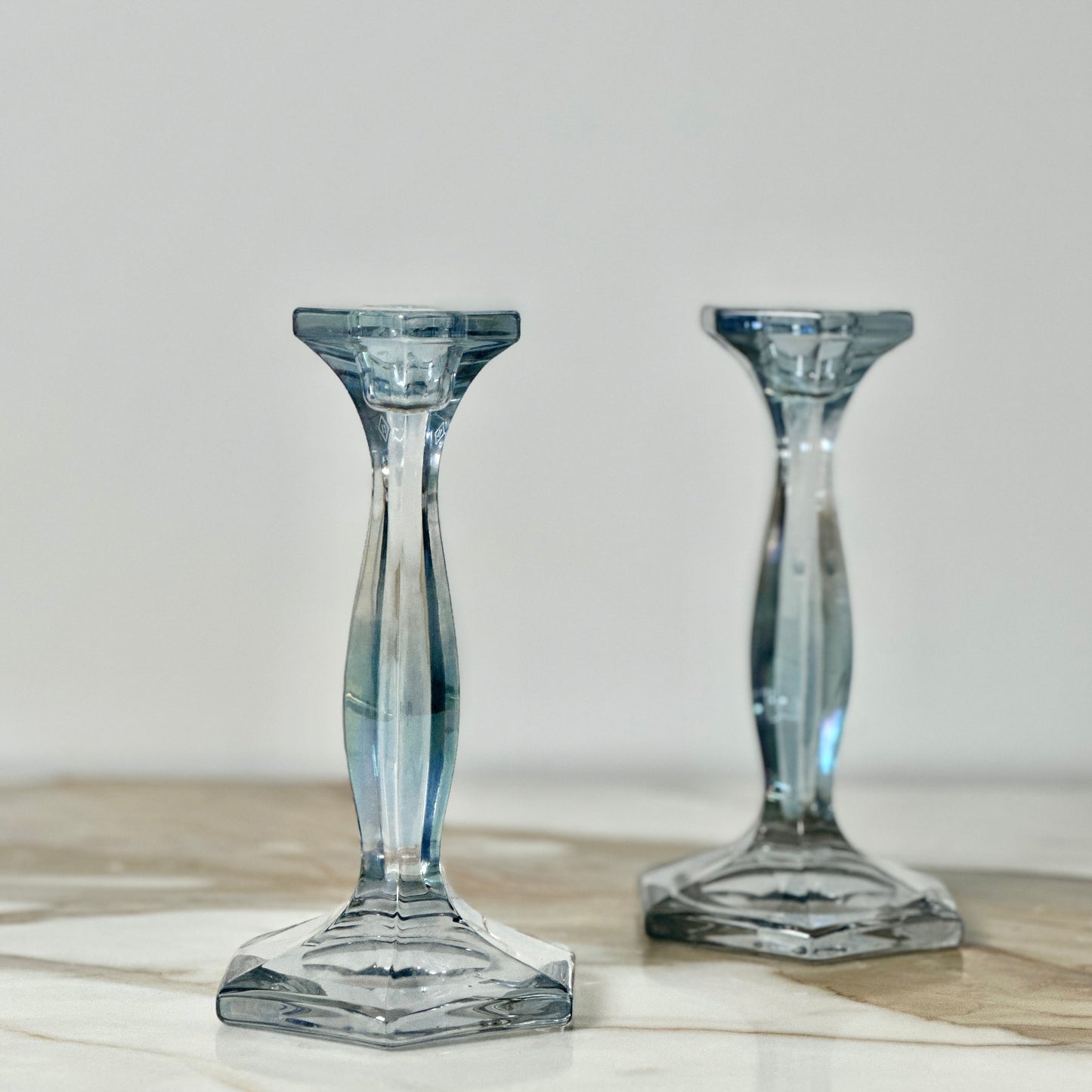 Heisey Patrician Blue Candlesticks - Pair