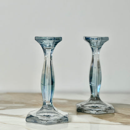Heisey Patrician Blue Candlesticks - Pair