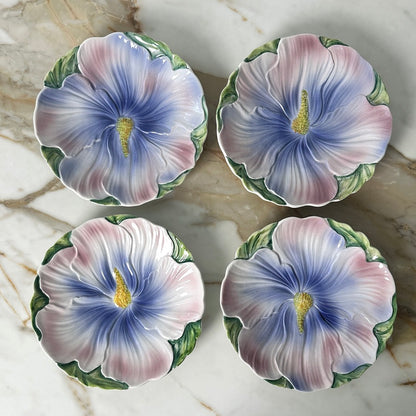 Italian Majolica Flower Plates - Set of 4