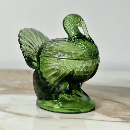L.E. Smith Green Glass Turkey Dish