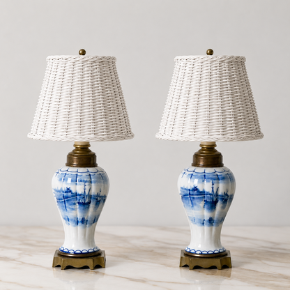 Small Delft Ship Lamps - Pair