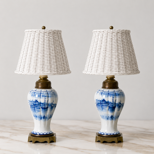 Small Delft Ship Lamps - Pair
