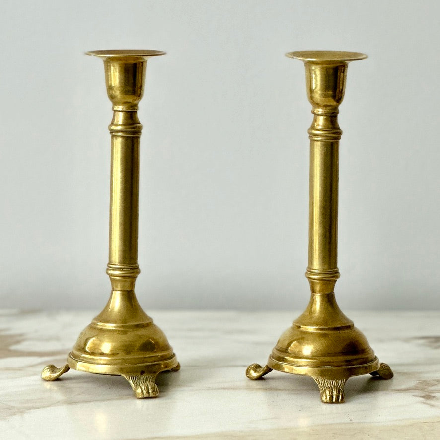 Footed Brass Candlesticks - Pair