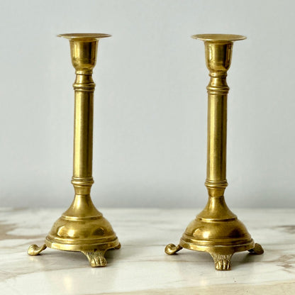 Footed Brass Candlesticks - Pair