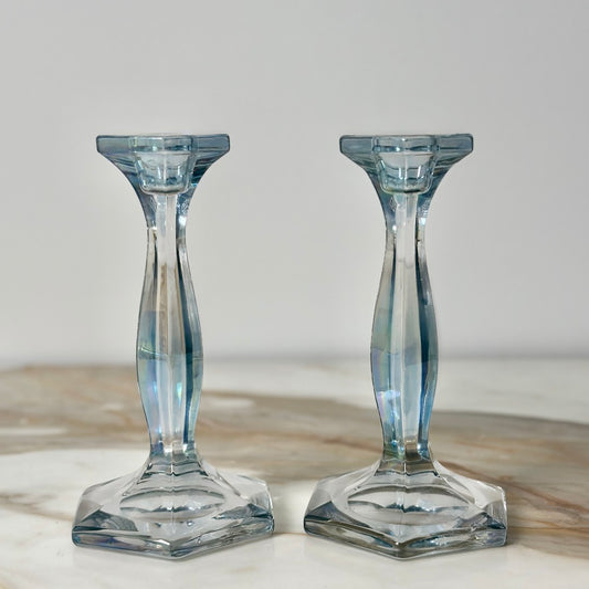 Heisey Patrician Blue Candlesticks - Pair
