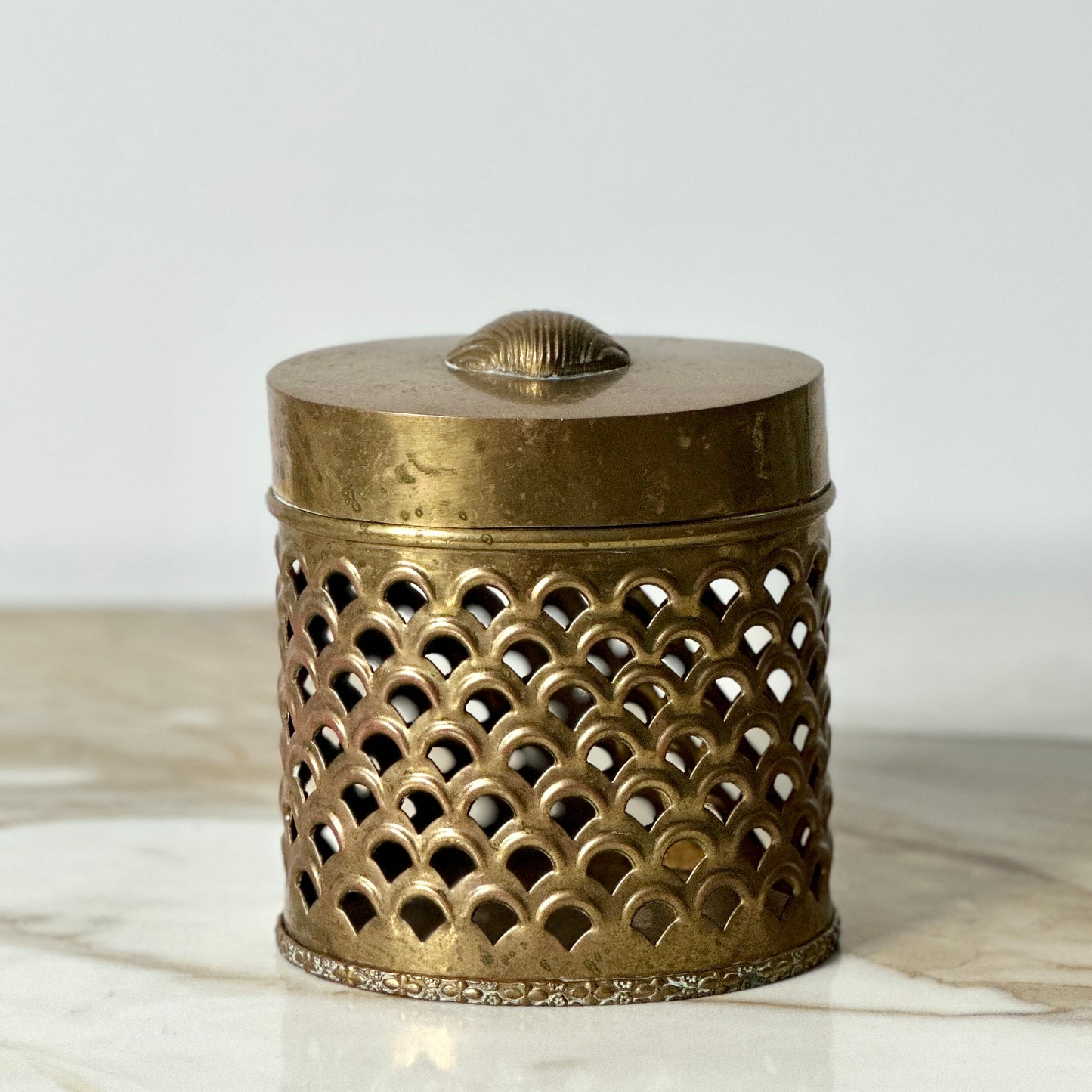 Woven Brass Box With Scallop Shell
