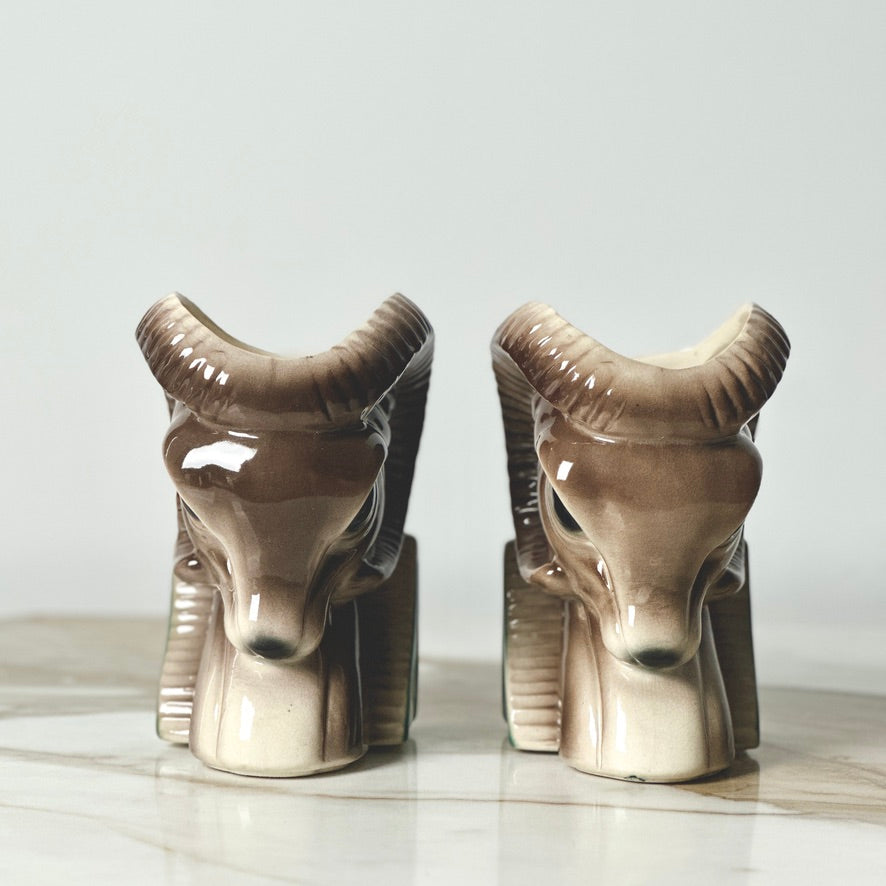 Royal Copley Ram Bookend Planters - Set