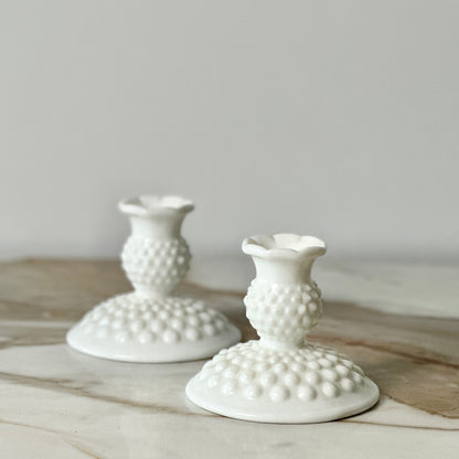 Fenton Hobnail Candlesticks - Pair