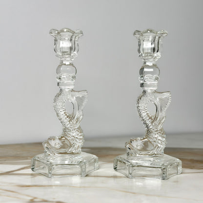 Glass Dolphin Candlesticks - Pair