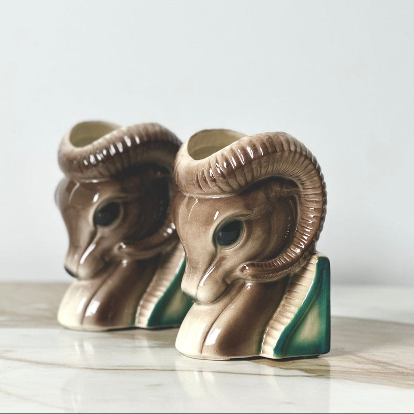 Royal Copley Ram Bookend Planters - Set
