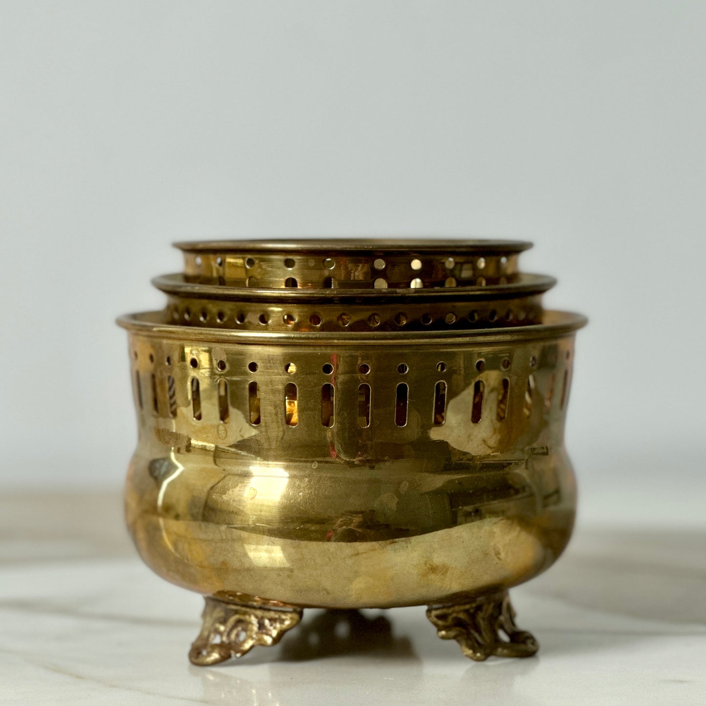 Brass Pot Planters - Set of Three