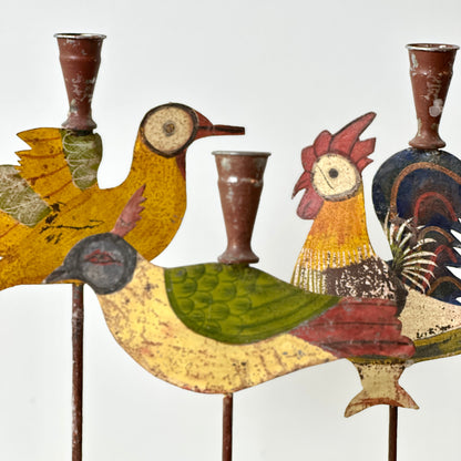 Metal Folk Art Bird Candle Holders - Set of 3