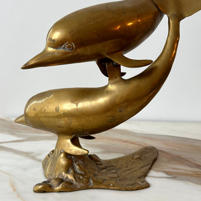 Large Brass Double Dolphin Sculpture