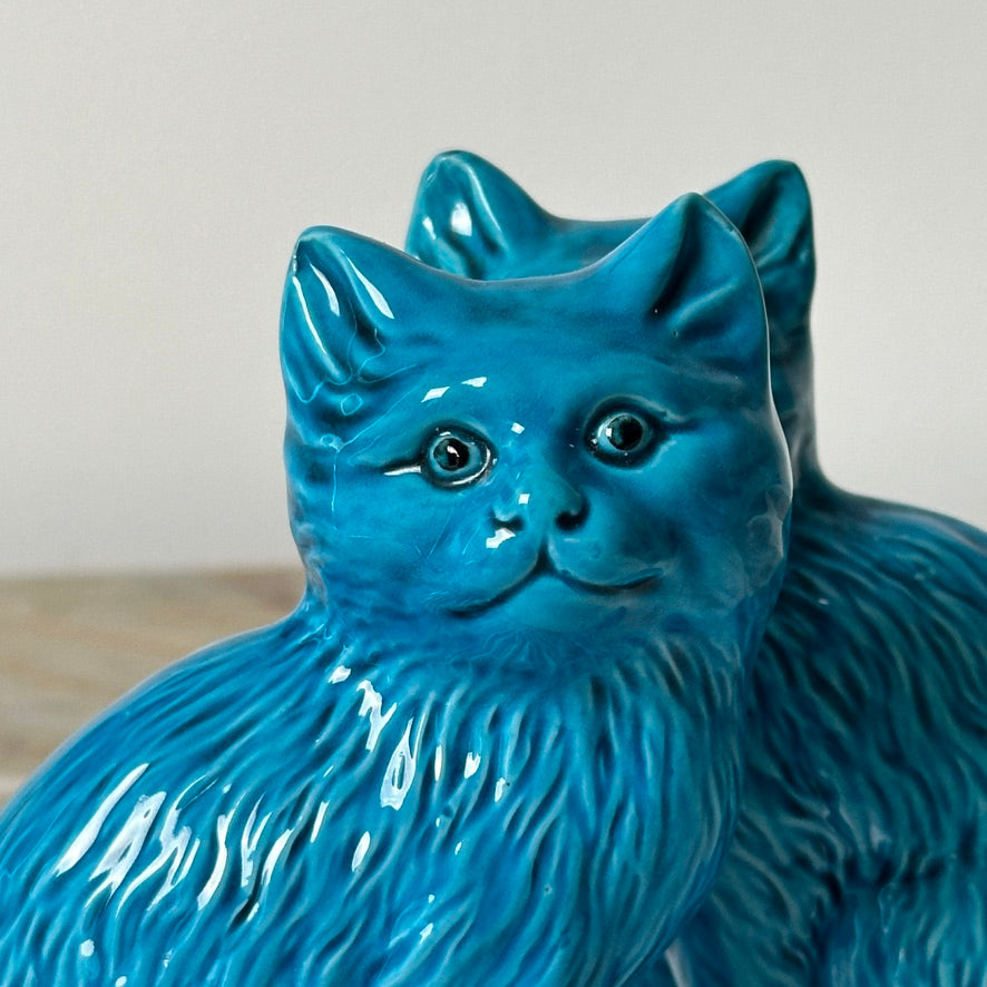 Turquoise Chinese Porcelain Cat Figurines - Pair