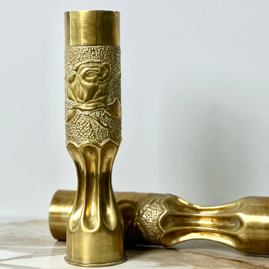 WWI Trench Artillery Brass Shell Casings - Pair