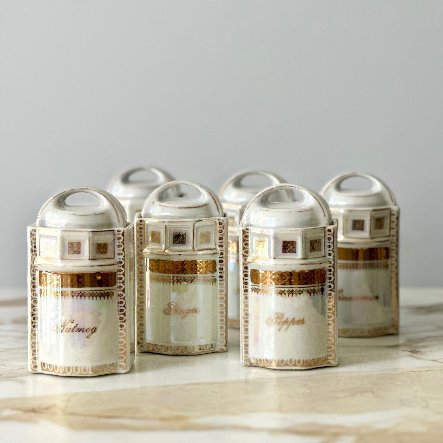 German Lusterware Spice Jars - Set of 6