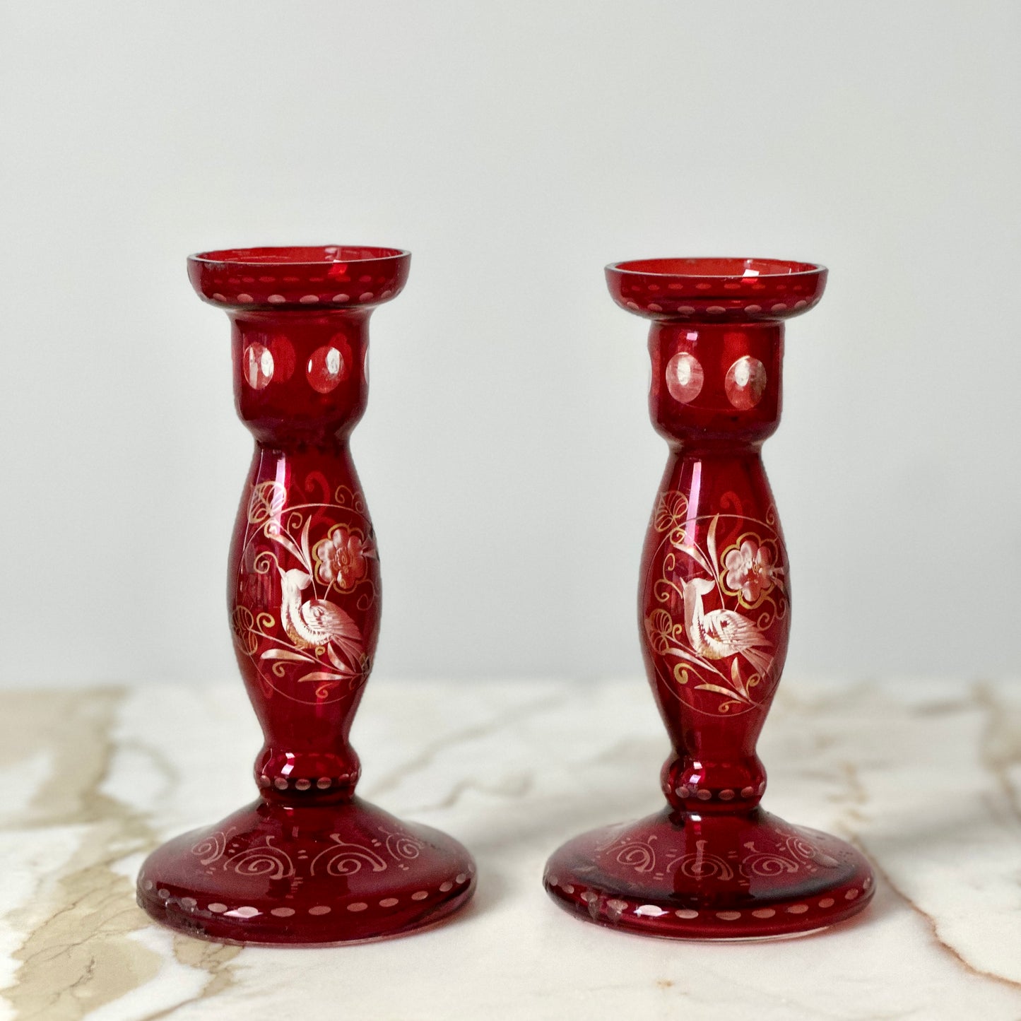 Bohemian Glass Czech Candlesticks