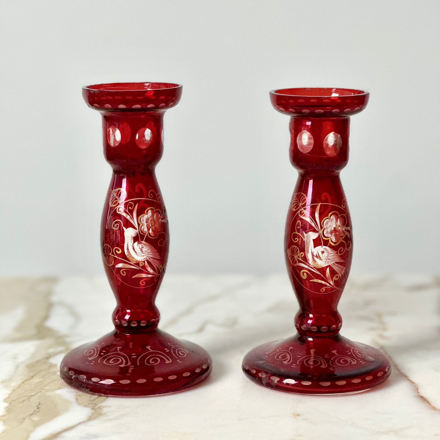 Bohemian Glass Czech Candlesticks