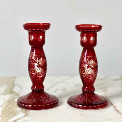 Bohemian Glass Czech Candlesticks