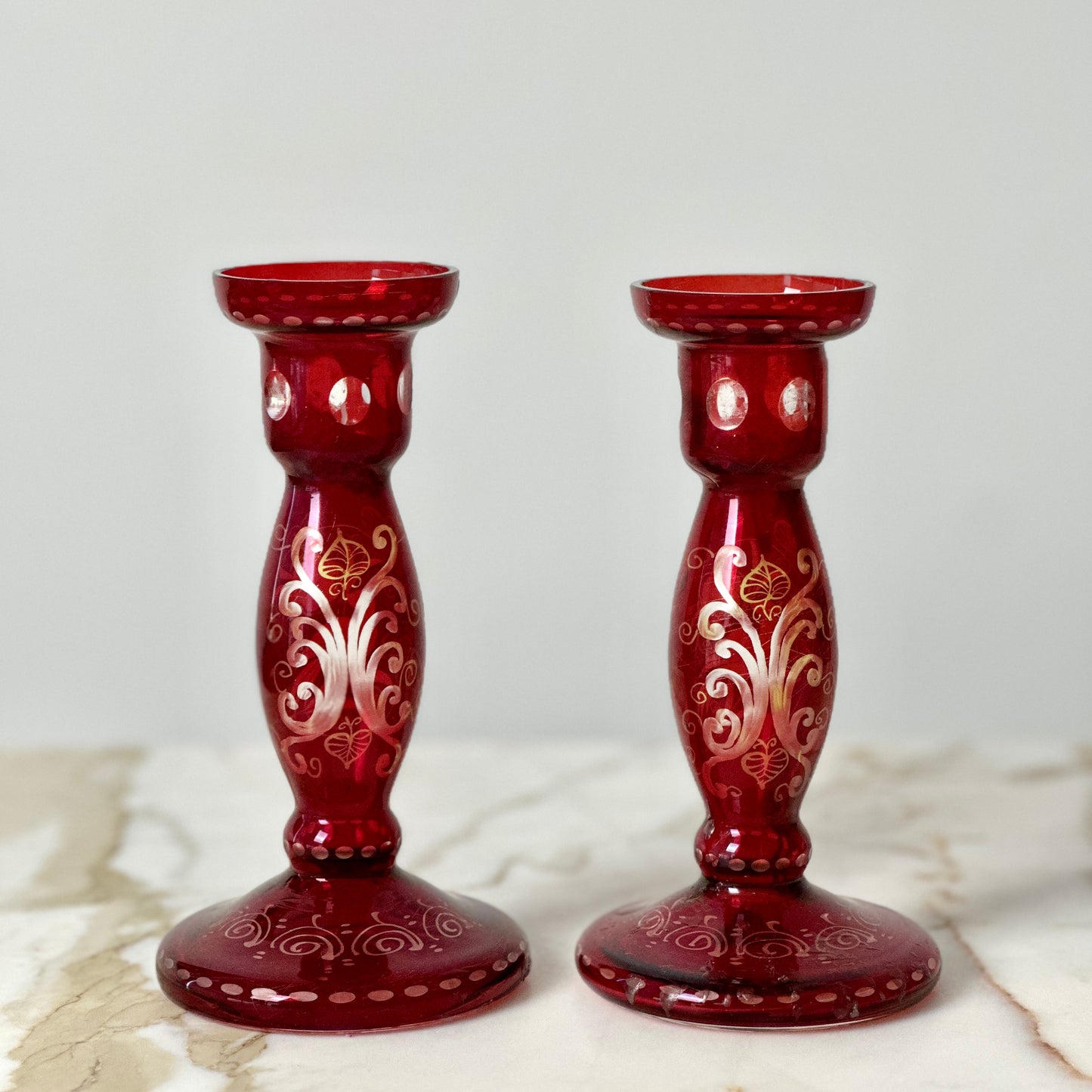 Bohemian Glass Czech Candlesticks