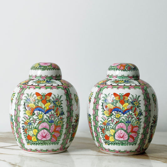 Large Rose Medallion Ginger Jars - Pair